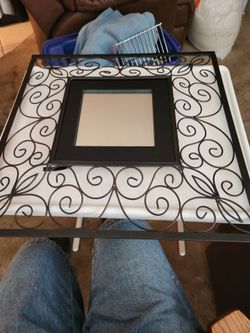 2 Gently Used SIGNATURE HOMES 19" x 19" Black Metal Decorative Wall Hagings w Mirror & Glass & Christmas Inserts