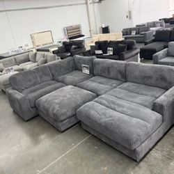 5PC Extra large Gray Corduroy Modular sofa set