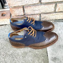 G STAR RAW Oxford Brown Wing Tip Leather And Blue Canvas Shoe Men Size 8