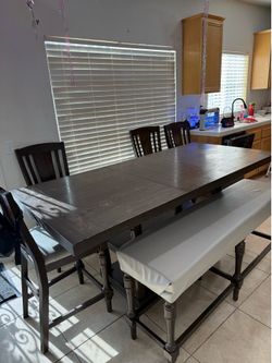 Large Extendable Dark-Wood Dining Table Set