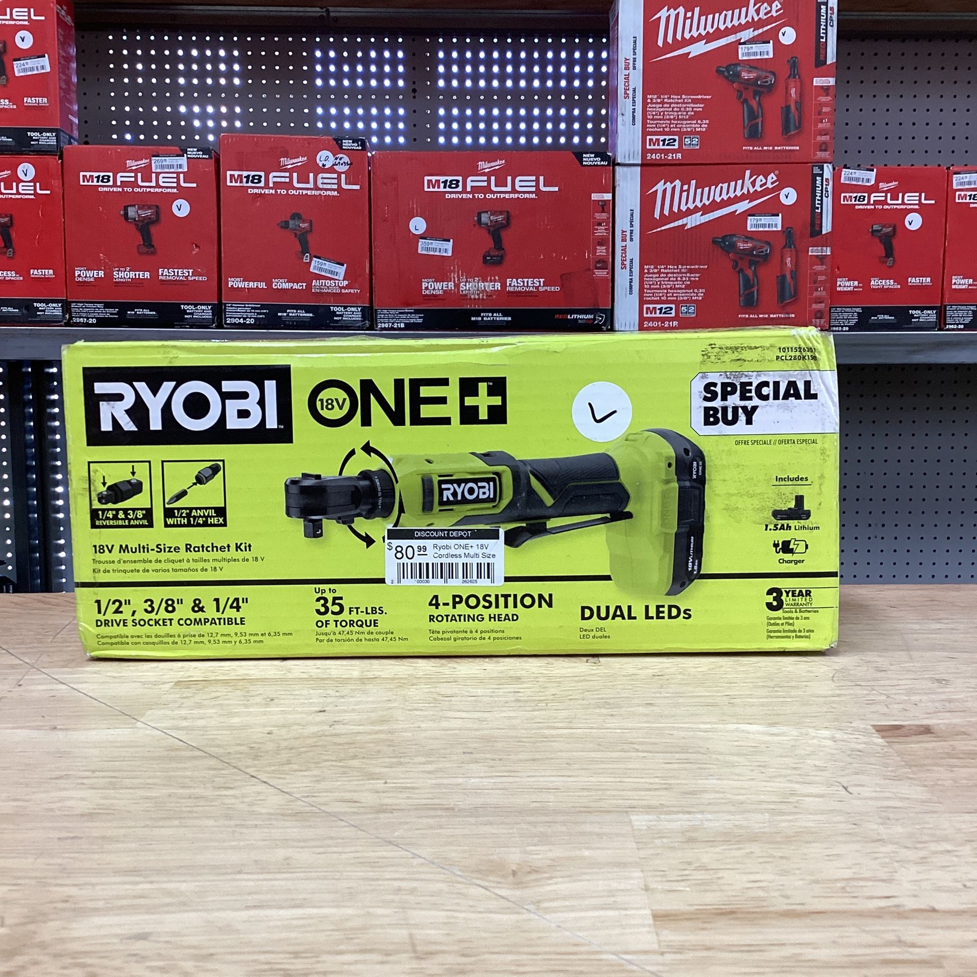 RYOBI ONE+ 18V Cordless Multi Size Ratchet Kit with 1.5 Ah Battery and Charger