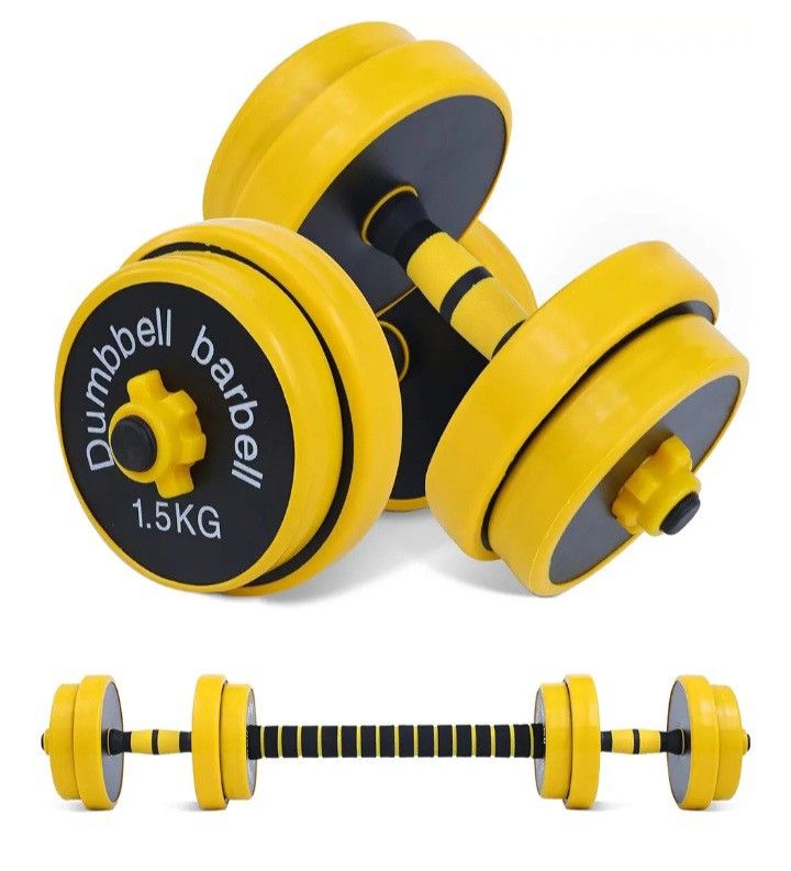 dumbbells and a barbell