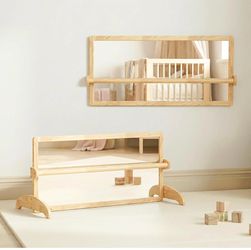 Montessori Mirror with Bar, 3-in-1 Montessori Standing Mirror for Toddlers 6-36Months, Wall Mirror with Pull Up Bar
