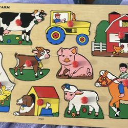 Vintage 1996 Small World Toys Farm Wooden Peg Puzzle 2501