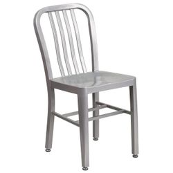 CH-61200-18-SIL-GG Silver Metal Indoor / Outdoor Chair with Vertical Slat Back