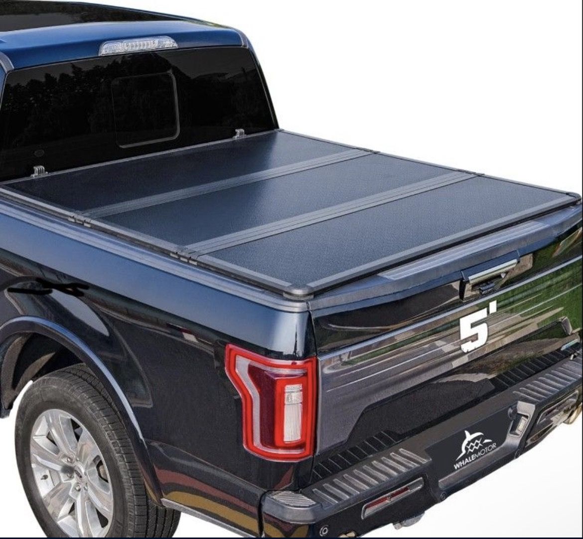 Hard Folding Truck Bed Tonneau Cover Compatible with Toyota Tacoma 2016-2024 5 ft Short Box w/or w/o Deck Rail System, Tri Fold Style