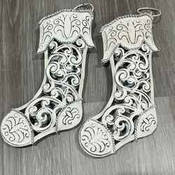 White Metal Sticking Ornaments, Set Of 2