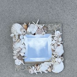 Custom Seashell Mirror in Antique Frame – 13” x 13” – Handmade