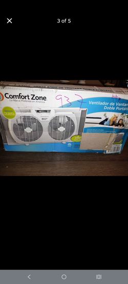 Comfort Zone Twin Window Fan with Reversible Airflow Control, 9 inch, Auto-Locking Expanders, 2 Speed Fan, Dual Fan, Exhaust, Airflow 9.84 ft/sec, Ide