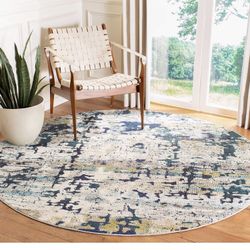 7ft Round SAFAVIEH Madison Collection 6'7" Round Cream/Blue MAD469B Modern Abstract Non-Shedding Dining Room Entryway Foyer Living Room Bedroom Area R