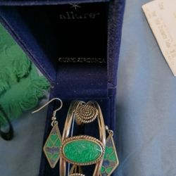 Turquoise Sterling Silver Cuff Bracelet And Earring Set