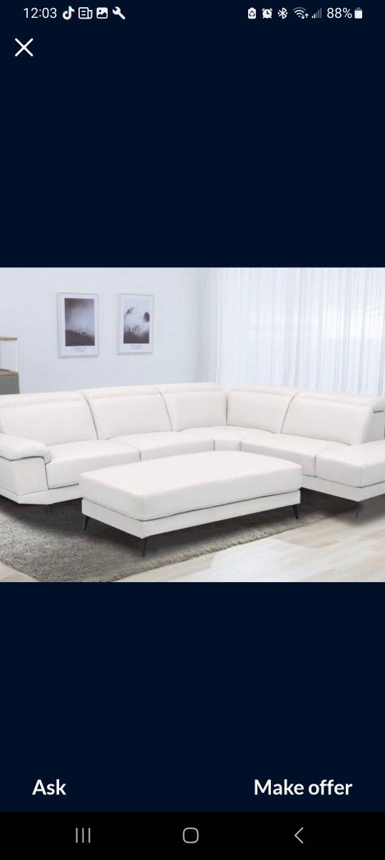 Rio White Leather Sectional Sofa W/Ottoman---Only $899---Limited Inventory!!!---Delivery Available 