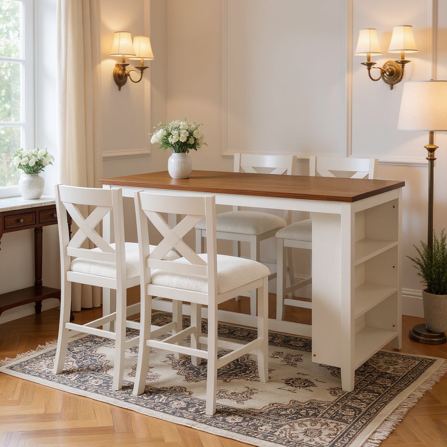 Erie 5 Pieces Counter Height Wooden Bar Table Set with 4 Bar Stools