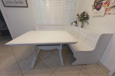 White Wood Breakfast Nook Dining Set (Great Table)