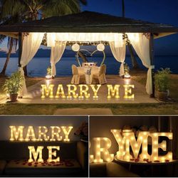 brand new MARRY ME Sign,LED Light Up Letter Proposal Sign with red rose petals 