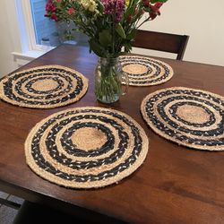 Four Woven Round Placemats 