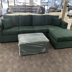 New Green Sectional And Ottoman