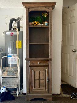 Rustic wood book shelf with cabinet storage