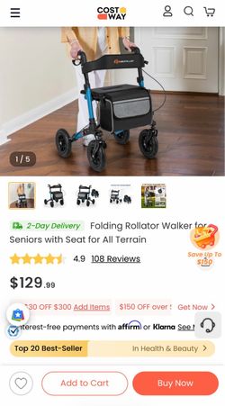 Walker for Seniors with seat folding rolling with pneumatic tires.