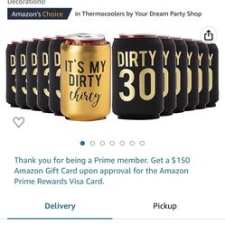 Dirty Thirty Decorations, 30th Birthday Can Coolers and 1 METALLIC Gold"It's My Dirty 30" Cooler, Set of 12, Black and Gold 30th Birthday Can Cooler, 