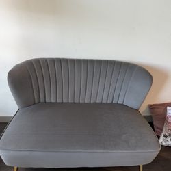 47" Grey Velvet & Gold 2-Seat Armless Loveseat