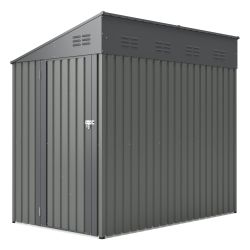 4x7 Foot Lean-To Shed in Olive grey, Heavy-Duty Steel Outdoor Storage for Garden Tools & Bicycles, Maximize Your Backyard & Patio Space with All-Weath