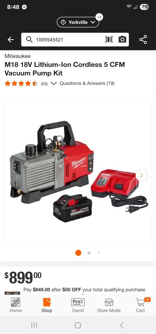 Milwaukee
M18 18V Lithium-Ion Cordless 5 CFM Vacuum Pump Kit
