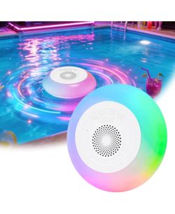 Floating Pool Speaker with Colorful Lights, IP68 Waterproof, Wireless Bluetooth, Built-in Mic, Surround Sound, for Outdoor Use and Hot Tubs (White)