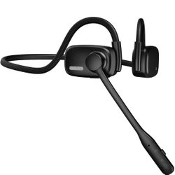 Open Ear Bluetooth Headphones with Mic, Bluetooth Headset with Noise Canceling Boom Microphone, Design for Meeting, Trucker Driver, Remote Work