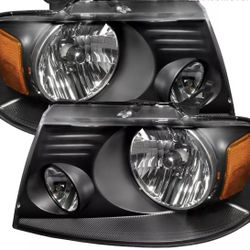 New Headlights For Ford F150 Black Housing Fits 2004 to 2008