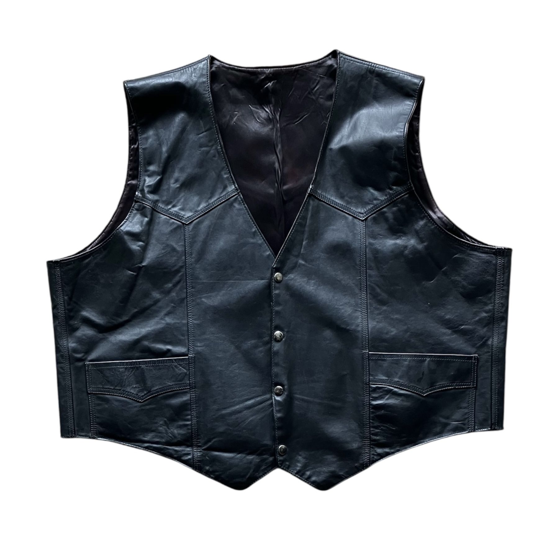 Vintage Black Genuine Leather Biker Vest with Snap Buttons Levi’s XXL 90s 2000s