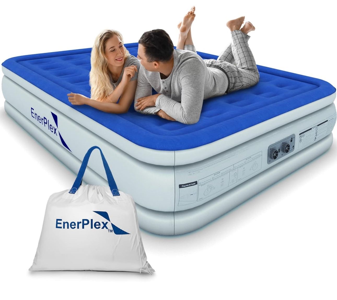 EnerPlex Air Mattress with Built-in Pump - Double Height Inflatable Mattress for Camping, Home & Portable Travel - Durable Blow Up Bed with Dual Pump