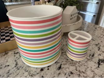 Pottery Barn Kids Rainbow Collection trashcan and toothbrush holder