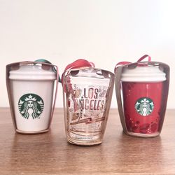 Starbucks Ceramic Tumbler / Red Cup Christmas Ornaments (Set of 3) NEW!
