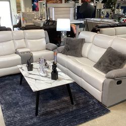 Beautiful Sofa & Loveseat 4 Manuel Recliners On Sale Now For $1499 Color White And Gray