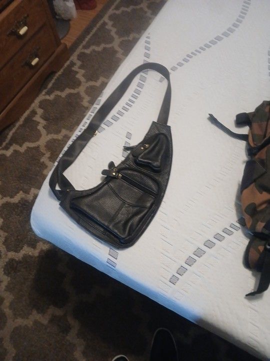 All Black Leather Sling Bag