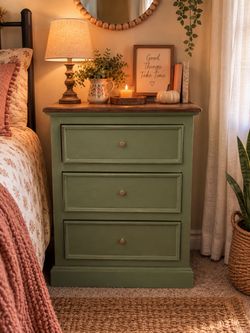 Three Drawer Green Side Table/Nightstand