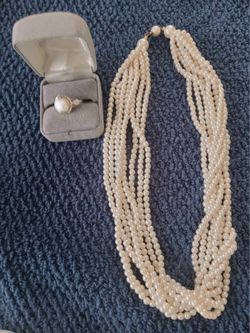 Multi Strand Pearl Necklace with Ring