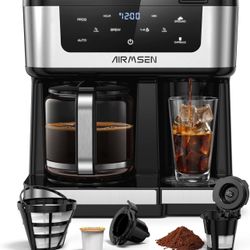 AIRMSEN 12-Cup Programmable Dual Coffee Maker – Single Serve Machine for K-Cup Pods & Ground, 1000W Fast Brew, Delay Start, 2H Keep Warm, Touchscreen,