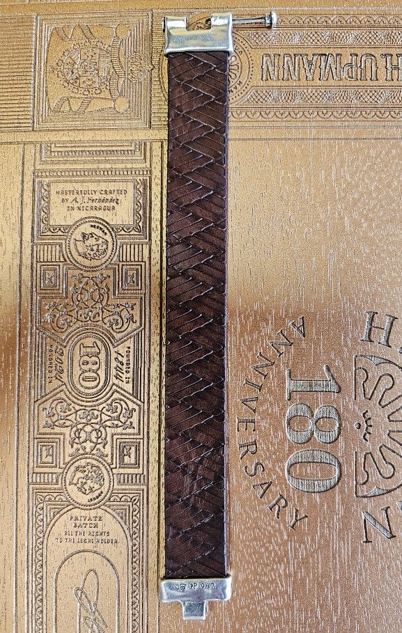 Vintage Leather Braceket - Braded & Silver Brooch