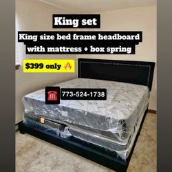 Package deal headboard frame with mattress and box spring brand new complete set available for pick up or delivery 🚚 773-524-1738