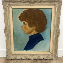 Beautiful Mid Century Pastel Portrait of Brunette Woman Original Art, Signed & Framed