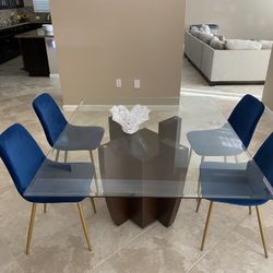 Glass Dining Table  Solid Wood Base 