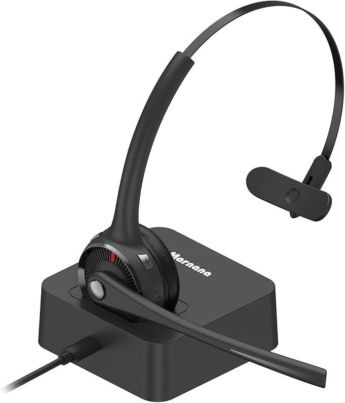 Bluetooth Headset, V5.0 Trucker Wireless Headset with Noise Cancelling Microphone & Charging Base for iPhone Samsung Cell Phone