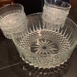 French Glass Large Bowl And Serving Bowls