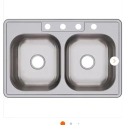 Double Bowl Kitchen Sink Elkay Dayton Drop-In Stainless Steel 33 in. 4-Hole 50/50