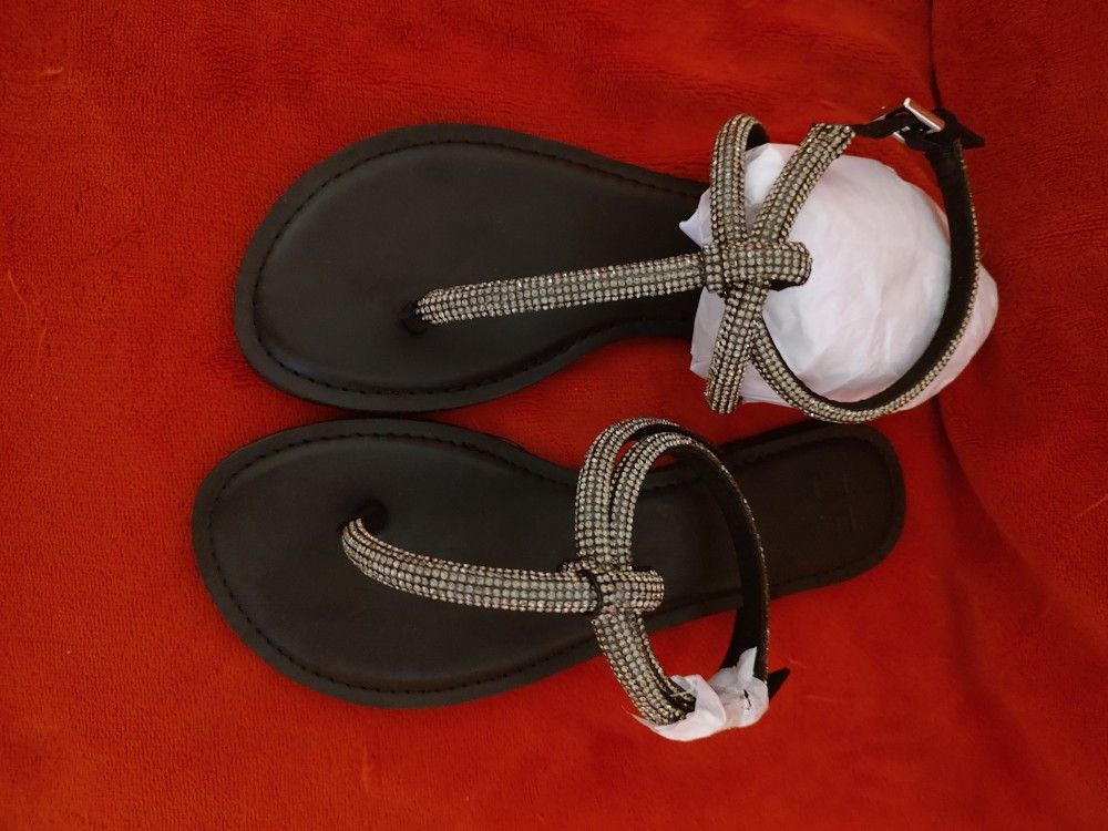 Black Embelished Flat Sandal