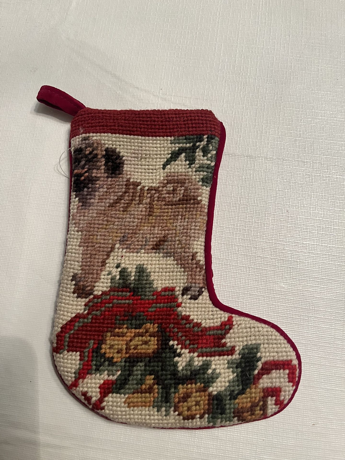 Needlepoint Fawn Pug Christmas Stocking