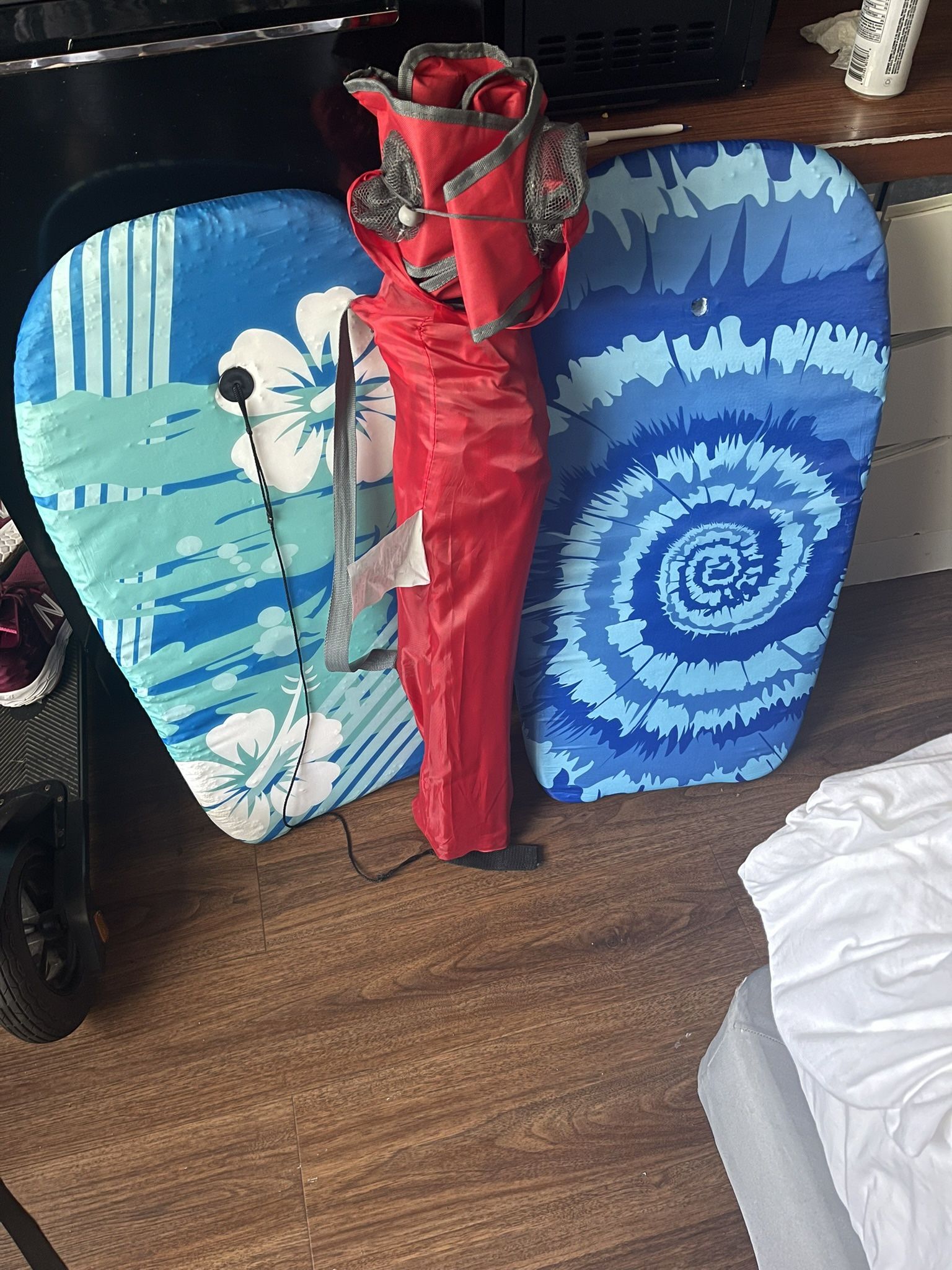 2 Boggie Boards & Folding Camping Chair