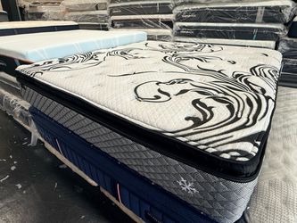 Pillow Top Mattress with Navy Blue Base